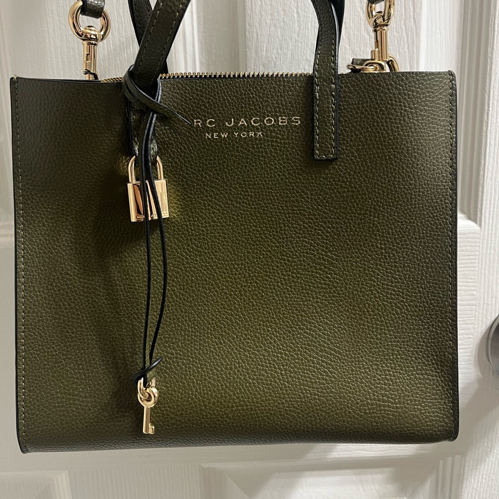 MARC JACOBS mini grind green coated leather tote